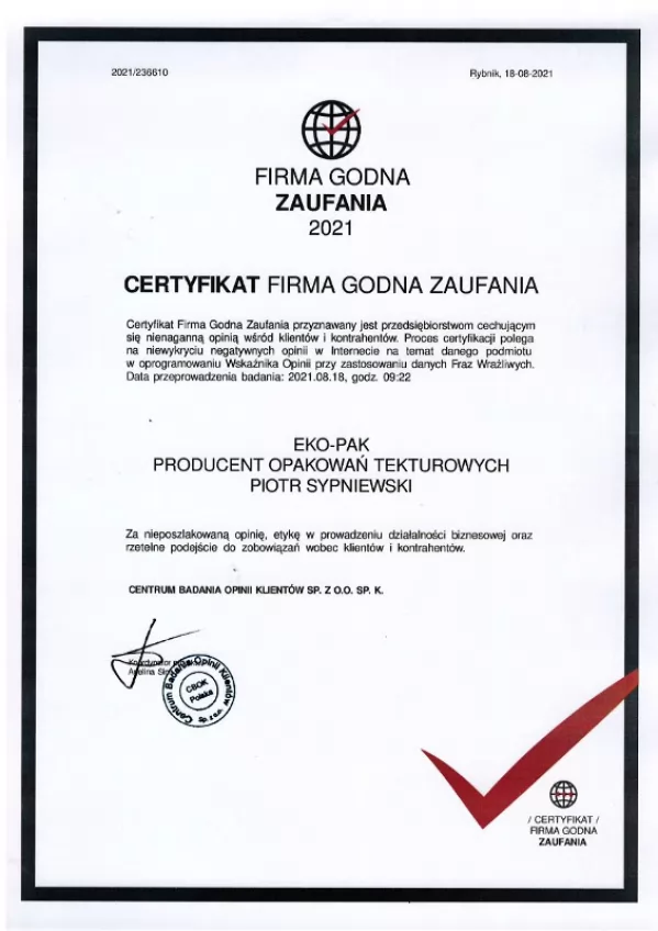 Nowy certyfikat dla naszej firmy